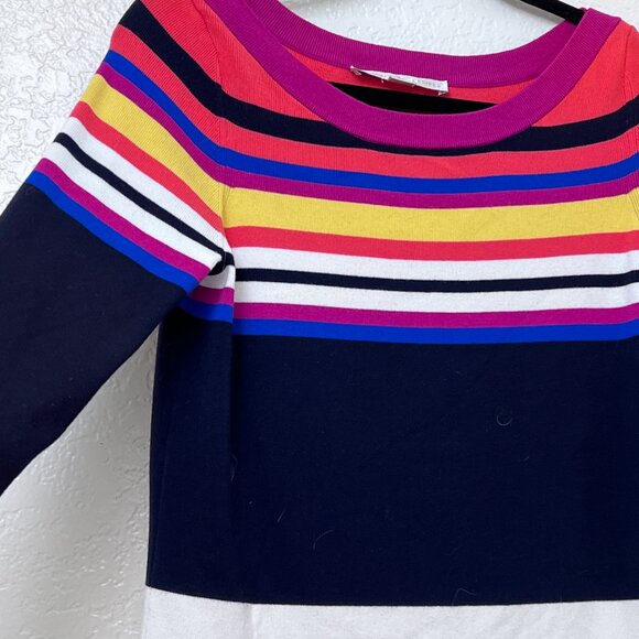 Boston Proper Pullover Sweater Top Sz M Multicolor Stripe Knit 3/4 Sleeve Preppy - Picture 3 of 9